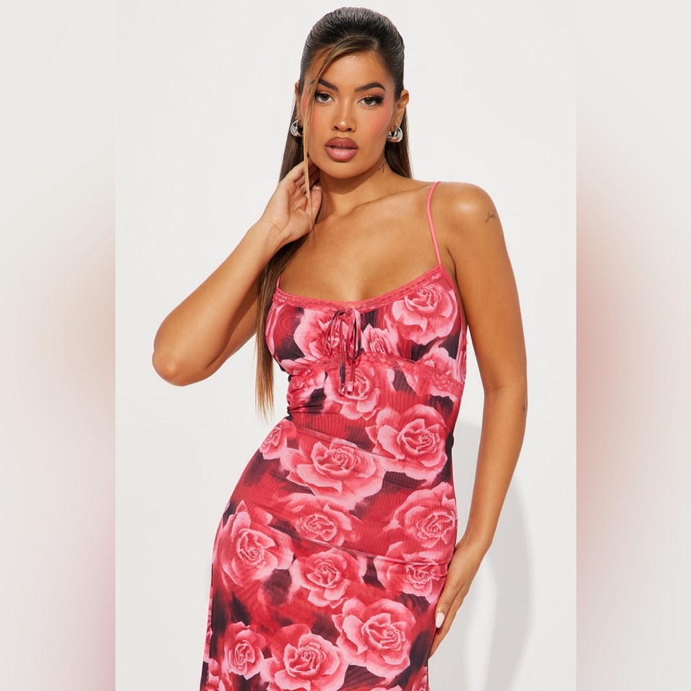 Justify Afternoon Delight Mesh Midi - Red/combo Womens Floral Dress Size Medium - Picture 3 of 9